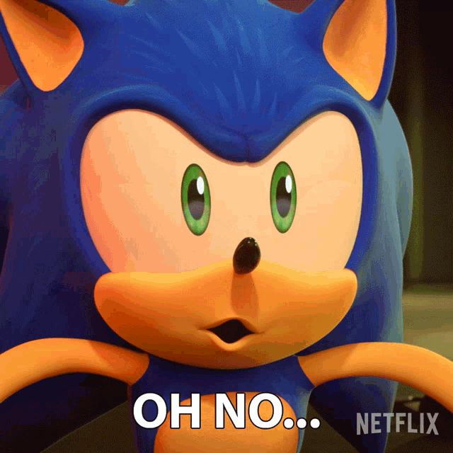 a close up of sonic the hedgehog with the words oh no on the bottom