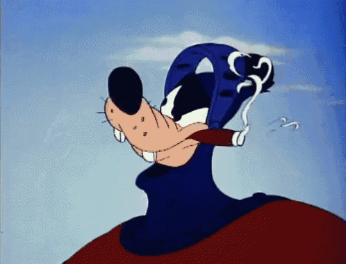 a cartoon of goofy smoking a cigar and wearing a hat with the number 33 on it