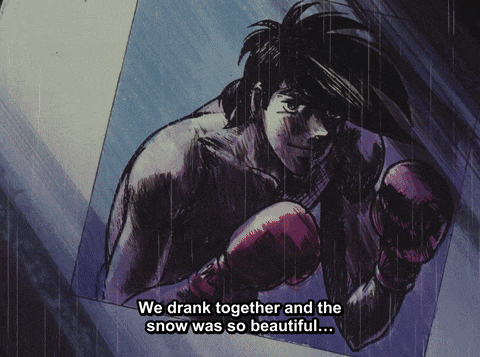 a drawing of a man with boxing gloves and the words we drank together and the snow was so beautiful