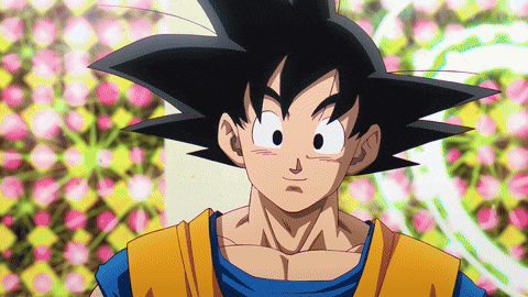 a close up of a cartoon character in front of a floral background