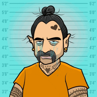 a cartoon of a man with a bun and a tattoo on his face