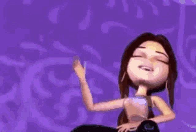 a cartoon girl with a purple background is dancing