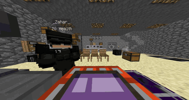 a screenshot of a video game with zahar and 20 health in the background