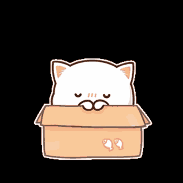 a cartoon cat is peeking out of a cardboard box