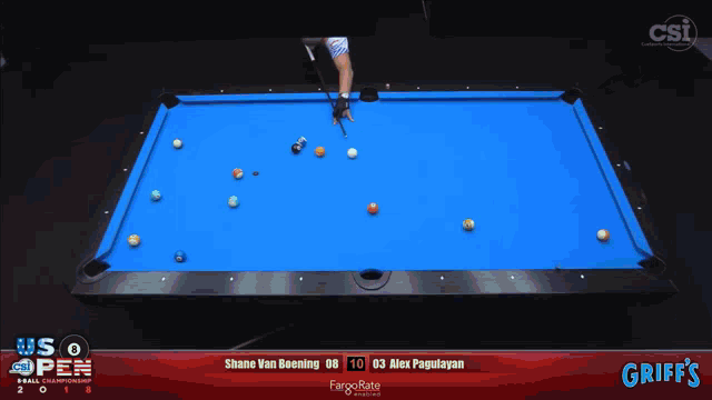 a pool table with the word griffs on the bottom right