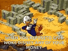 a cartoon of donald duck surrounded by stacks of money .