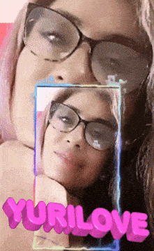 a picture of a woman wearing glasses and the words yurilove