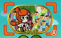 a cartoon of a girl taking a picture of a group of children with the words fruit written below her