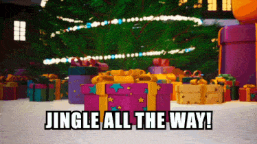 a bunch of christmas presents with the words jingle all the way