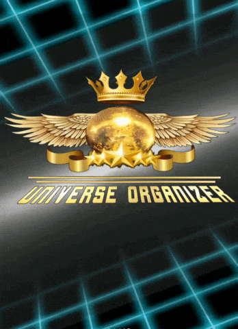 a logo for the universe organizer shows a crown and wings