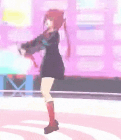 a 3d anime girl is dancing on a stage .