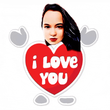 a red heart with a woman 's face and the words i love you