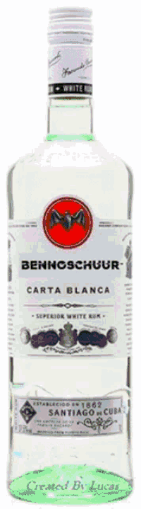 a bottle of bennoschuur carta blanca rum with a white label