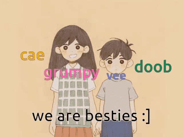 a group of cartoon characters are standing next to each other with the words we are besties