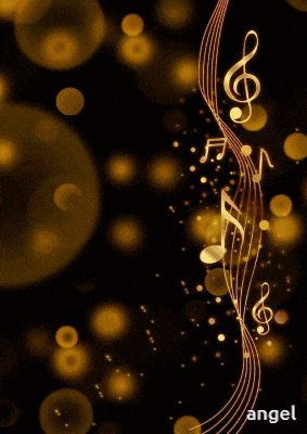 a picture of a woman surrounded by music notes and the word angel at the bottom