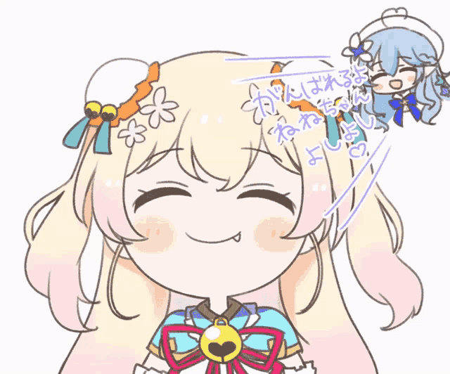 a drawing of a girl with flowers in her hair and a bell on her chest