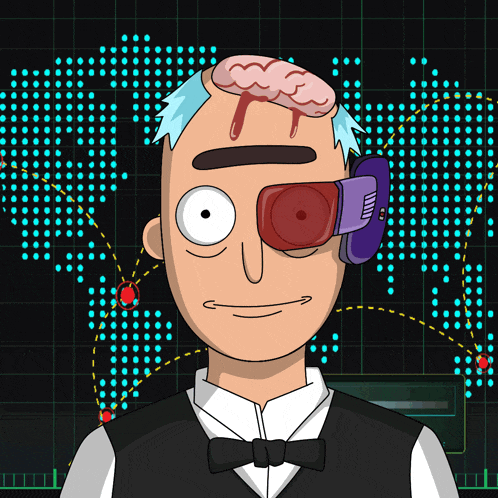 a cartoon of a man with a robotic eye