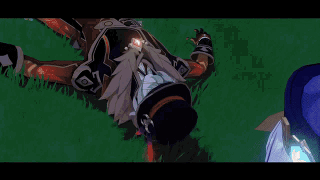 a man in a top hat is laying in the grass with the letter b visible