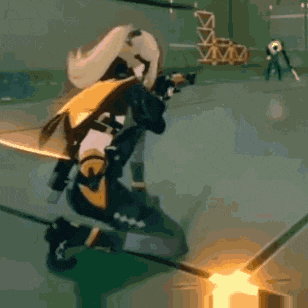 a person is kneeling down in a video game while holding a sword and a flame .
