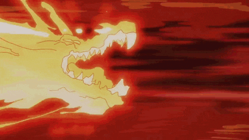 a cartoon drawing of a dragon 's mouth with fire coming out of it