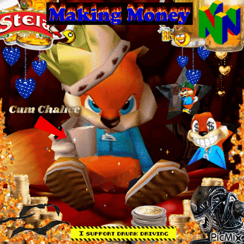 a picture of a cartoon character with the words " making money " above it