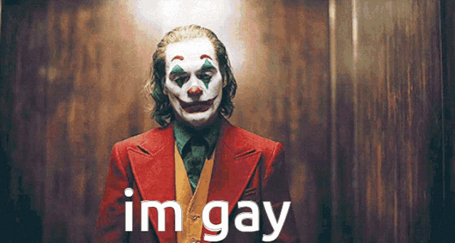 a picture of a clown with the words im gay written on it