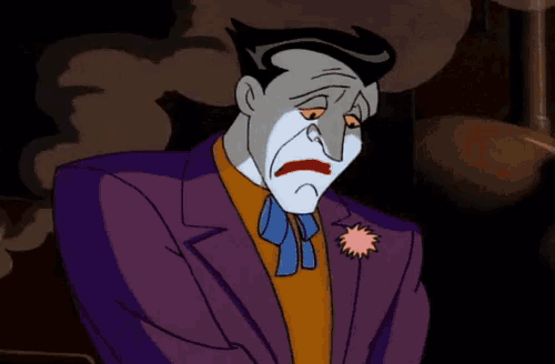a cartoon of the joker with a sad expression