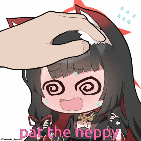 a cartoon of a girl with a hand on her head and the words pat the neppy below her