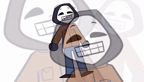 a cartoon drawing of a person wearing a hooded jacket with an envelope on it