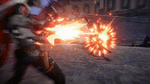 a person in a video game is shooting a fireball at another person