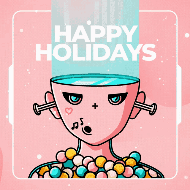 a happy holidays greeting card with a cartoon monster