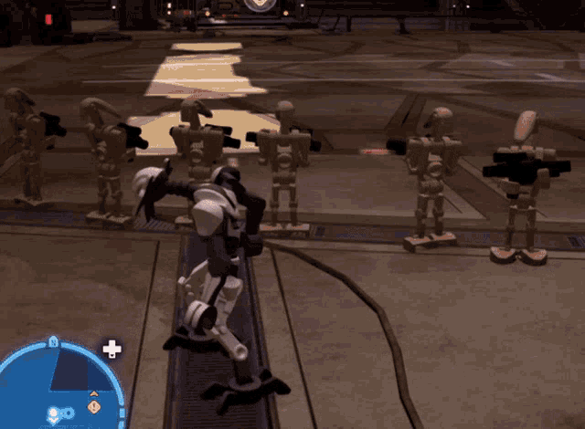 a video game screen shows a robot with a red x on the bottom left