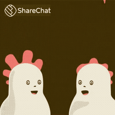 two white chickens are standing next to each other with a sharechat logo in the corner