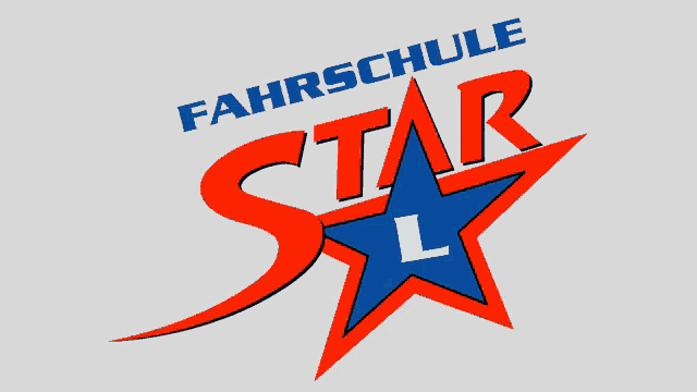 a logo for fahrschule star l with a blue and red star