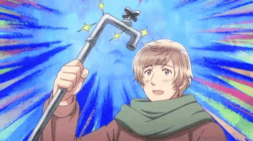 a cartoon character is holding a faucet in his hand