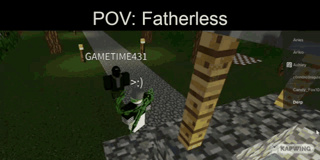 a screenshot of a video game with the words " pov : fatherless " at the top