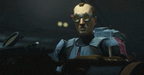 a cartoon character wearing goggles is sitting in a dark room