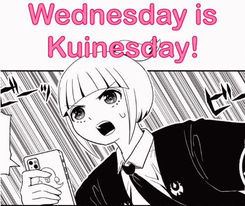 a black and white drawing of a girl with the words wednesday is kuineday