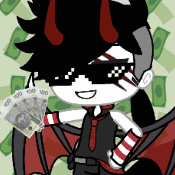 a cartoon character is holding a fan of money with the number 100 on it