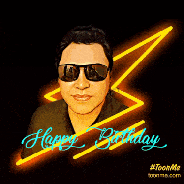 a cartoon of a man wearing sunglasses with the words happy birthday on the bottom