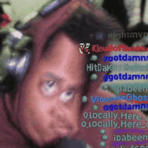 a man in a red hoodie is surrounded by a bunch of messages including one that says ' gotdamn '
