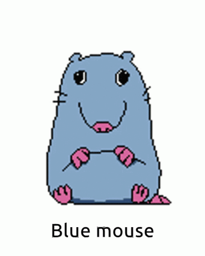a pixel art drawing of a blue mouse with the word blue mouse below it