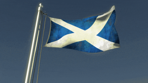 the flag of scotland is flying in the wind