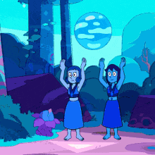 a couple of cartoon characters standing next to each other