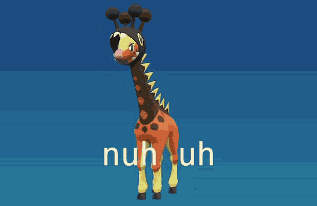 a cartoon giraffe with the words " nuh uh " on the bottom