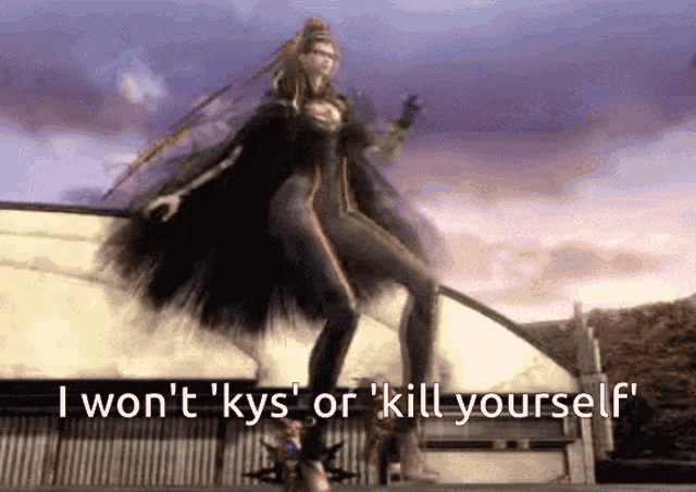 a video game character with the words " i won 't kys or kill yourself "