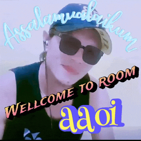 a picture of a woman wearing sunglasses and a hat that says " welcome to room aaoi "