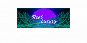 a banner with a purple sun and the words real luxury on it