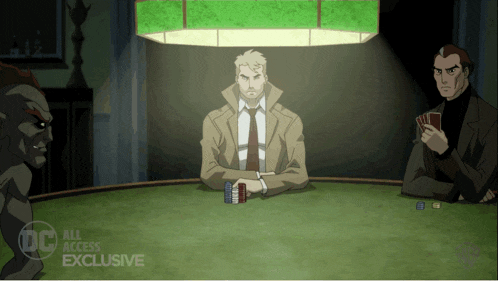 a cartoon of a man playing poker with the words all access exclusive on the bottom right