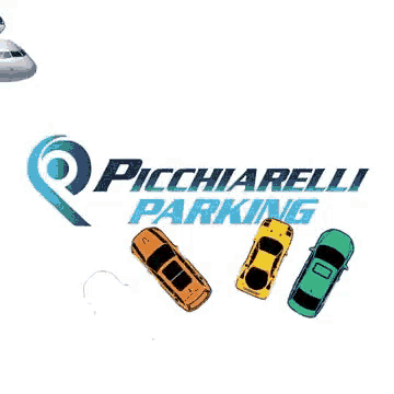 a logo for a company called picchiarelli parking with a plane and cars .